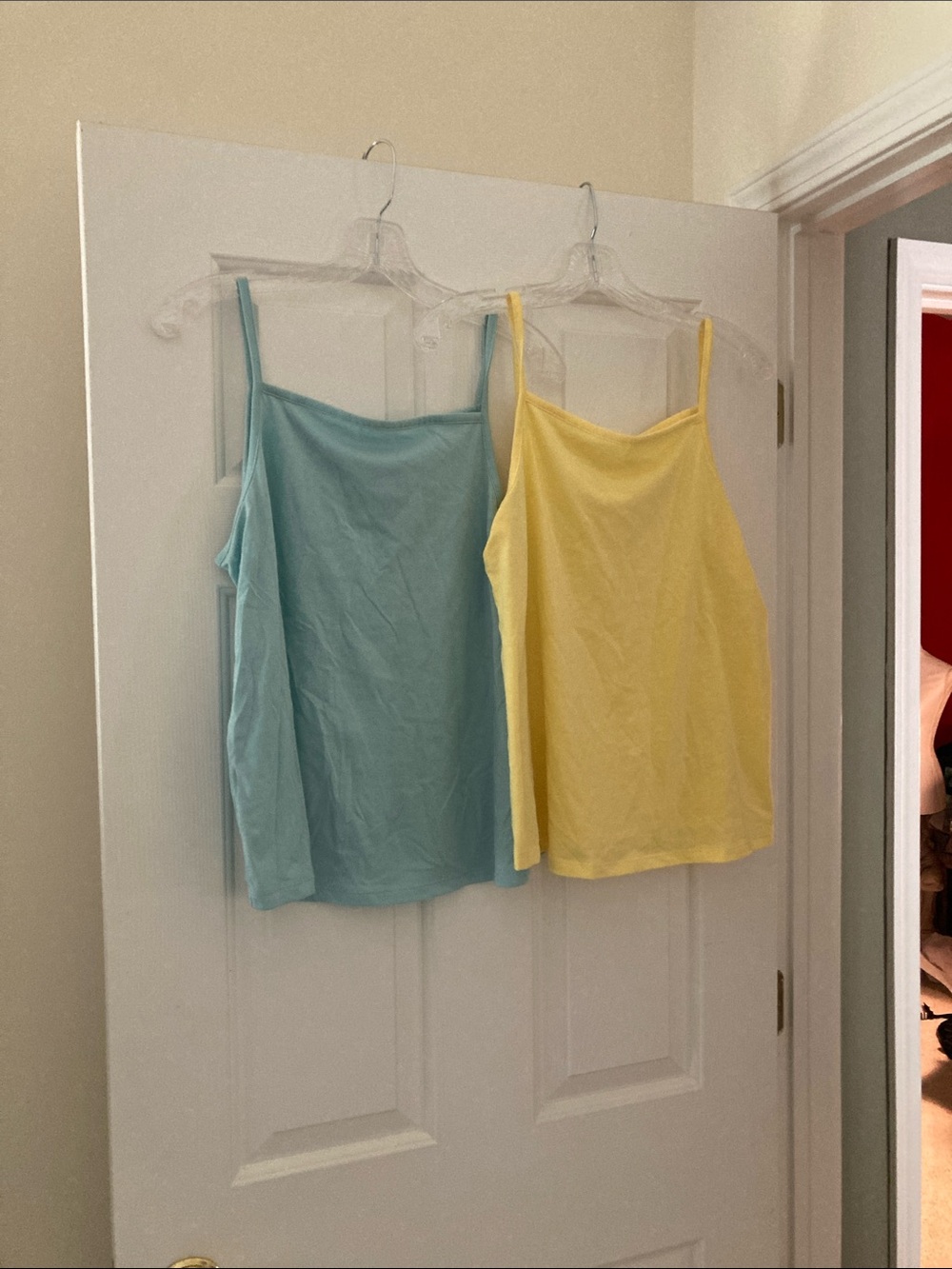 Old Navy Spaghetti-Strap tanks in Light Blue and Pale Yellow